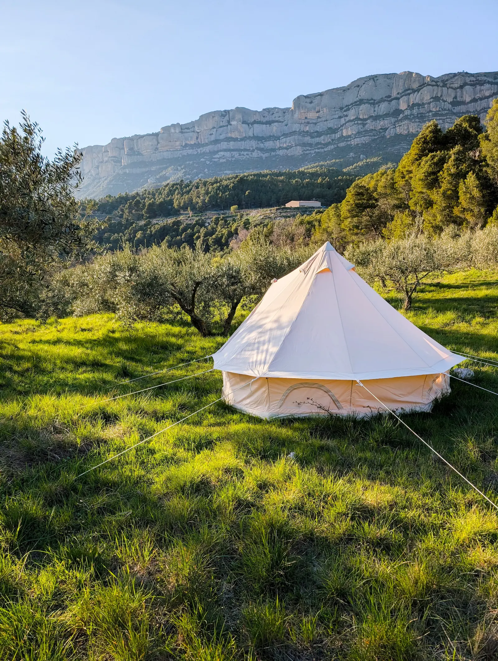 Camp tent with cliffs